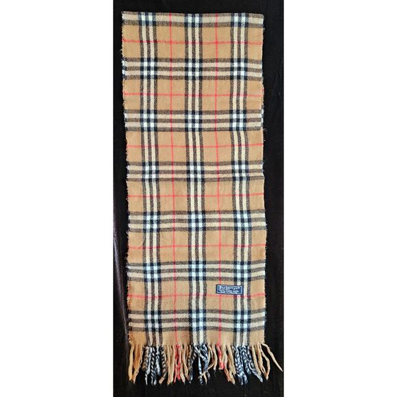 BURBERRYs of London 100% Lambswool BEIGE Scarf Shawl Nova Check Vintage - Picture 4 of 8